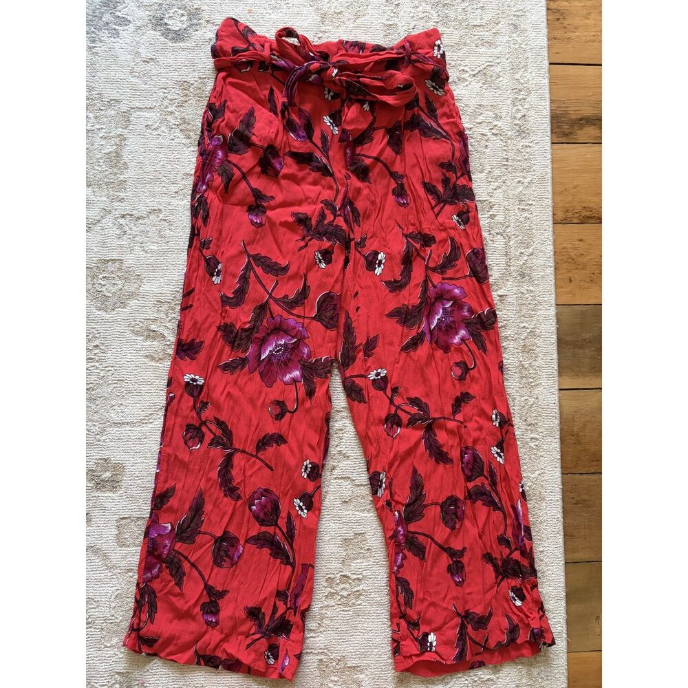 Anthropologie Margo Red Floral Wide-Leg Trousers Casual Work Summer Pants